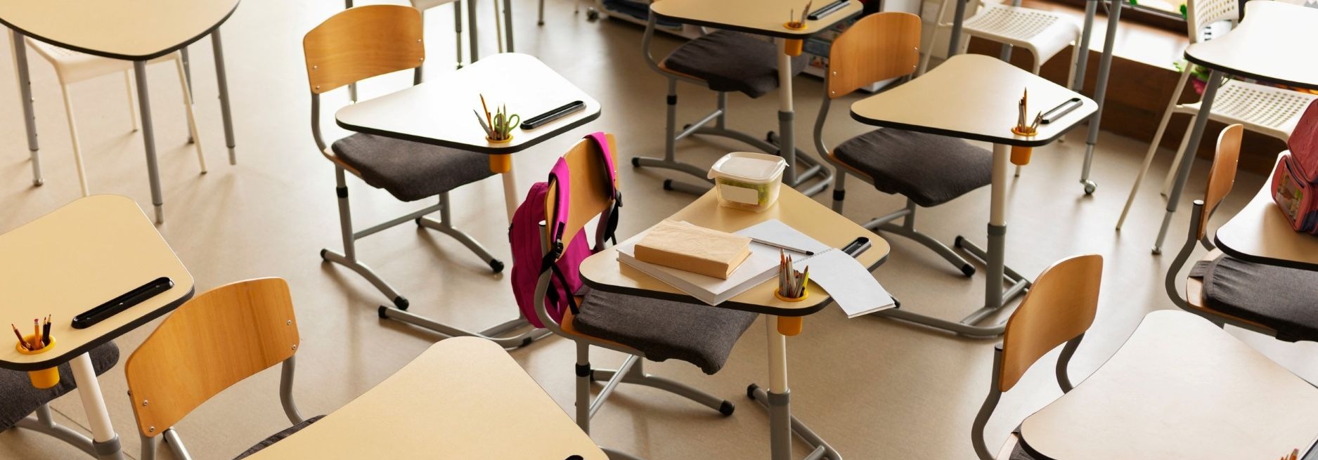 high angle shot of interior classroom