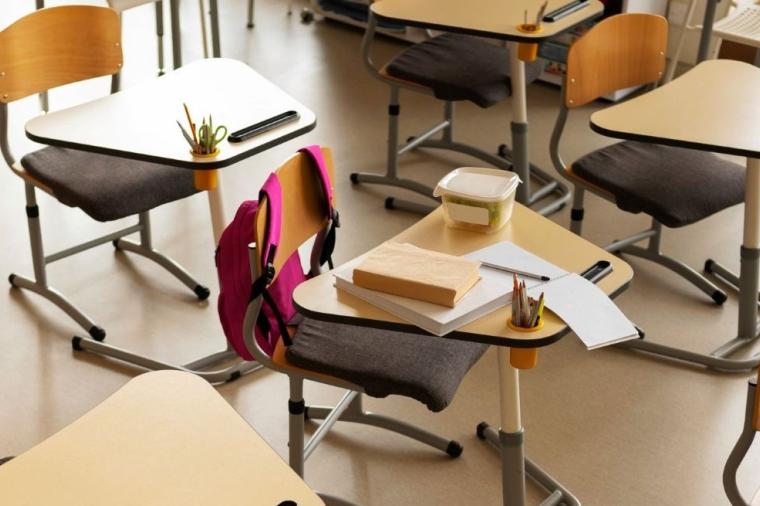 high angle shot of interior classroom